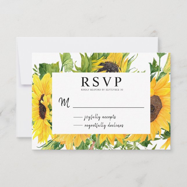 Boho Rustic Sunflower Summer Bouquet RSVP Card (Front)