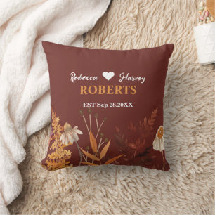Boho Rustic Terracotta Floral Autumn Fall Wedding Cushion
