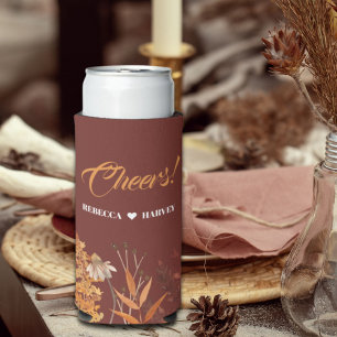 Boho Rustic Terracotta Floral Autumn Fall Wedding Seltzer Can Cooler
