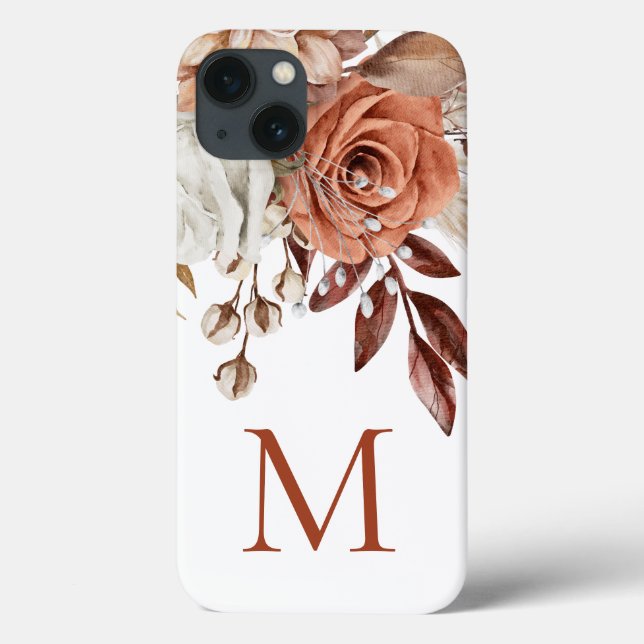 Boho Rustic Terracotta Florals Monogram Initial Case-Mate iPhone Case (Back)