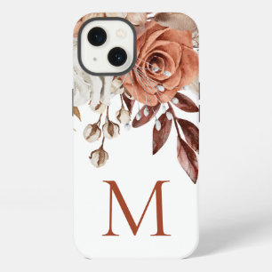Boho Rustic Terracotta Florals Monogram Initial iPhone 13 Case
