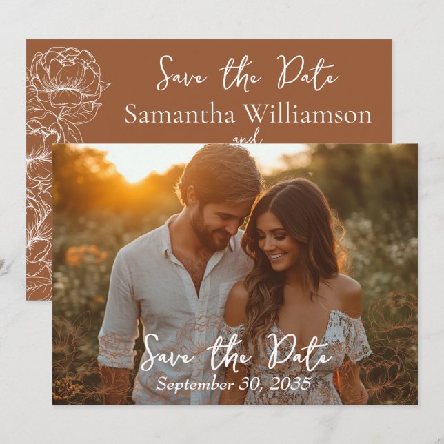 Boho Rustic Terracotta Minimalist Wedding Save The Date (Front/Back)