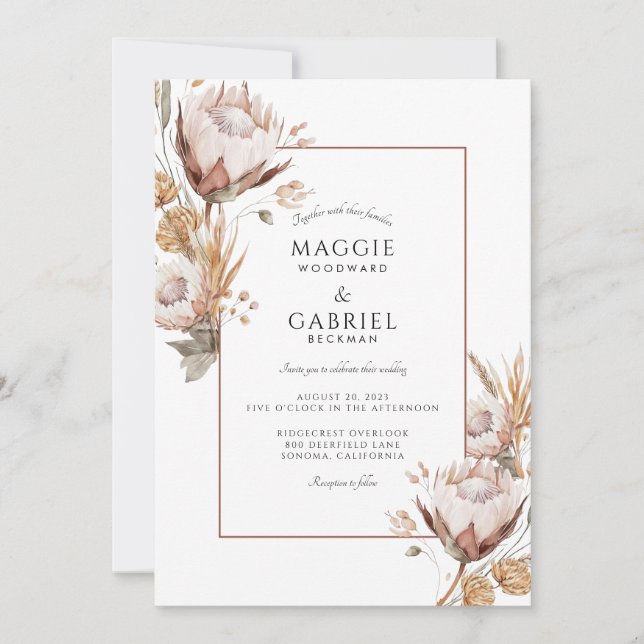 Boho Rustic Terracotta Wildflowers Wedding  Invitation (Front)