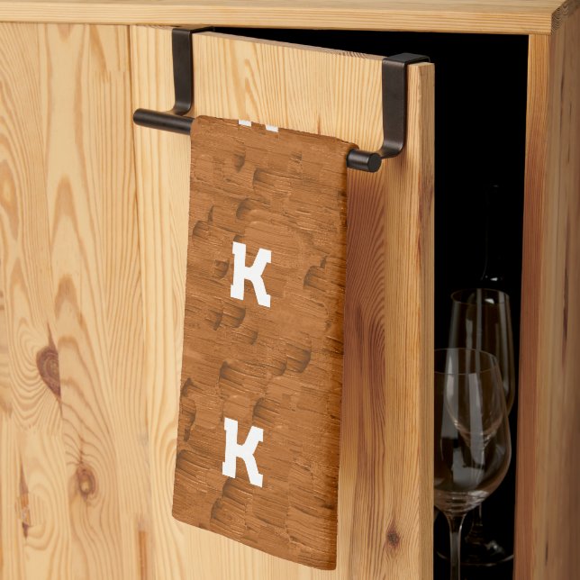 Boho Rustic Textured Wood brown personalised  Tea Towel (Thirds Fold)