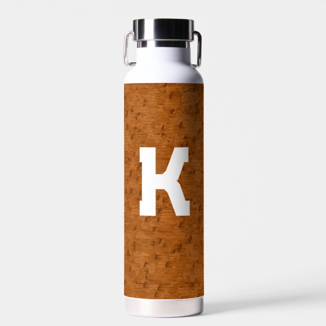Boho Rustic Textured Wood brown personalised  Water Bottle (Front)