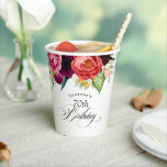 Boho Rustic Watercolor Floral 70th Birthday Party Paper Cups<br><div class="desc">In lovely rustic boho style, this 70th birthday party paper cup has a rich colour palette in terracotta, deep peach, burgundy red, purple, teal and yellow. The beautiful watercolor botanical elements have a nature-inspired organic appeal and make the design pop with style. Elegant calligraphy script spells out the word "Birthday"...</div>