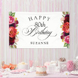 Boho Rustic Watercolor Floral 80th Birthday Party Banner<br><div class="desc">This wonderfully feminine and rustic boho style 80th birthday party banner has a rich colour palette in terracotta, deep peach, burgundy red, purple, teal and yellow. The lovely watercolor botanical elements have a nature-inspired organic appeal and make the design pop with style. Elegant calligraphy script spells out the word "Birthday"...</div>