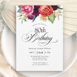Boho Rustic Watercolor Floral 80th Birthday Party Invitation<br><div class="desc">This wonderfully feminine and rustic boho style 80th birthday party invitation has a sumptuous rich colour palette in terracotta, deep peach, burgundy red, purple, teal and yellow. The lovely watercolor botanical elements have a nature-inspired organic appeal and make the invitation pop with style. Elegant calligraphy script spells out the word...</div>