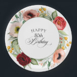 Boho Rustic Watercolor Floral 80th Birthday Party Paper Plate<br><div class="desc">With beautiful rustic boho style, this 80th birthday party plate has a sumptuous rich colour palette in terracotta, deep peach, burgundy red, purple, teal and yellow. The lovely watercolor botanical elements have a nature-inspired organic appeal and make the design pop with style. Elegant calligraphy script spells out the word "Birthday"...</div>