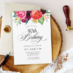 Boho Rustic Watercolor Floral 90th Birthday Party<br><div class="desc">This wonderfully feminine and rustic boho style 90th birthday party invitation has a sumptuous rich colour palette in terracotta, deep peach, burgundy red, purple, teal and yellow. The lovely watercolor botanical elements have a nature-inspired organic appeal and make the invitation pop with style. Elegant calligraphy script spells out the word...</div>