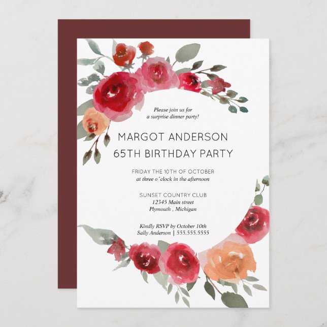 Boho rustic watercolor floral party invitation (Front/Back)