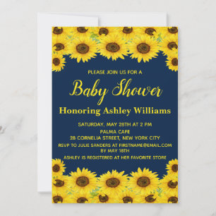Boho Rustic Watercolor Sunflower Cute Baby Shower Invitation