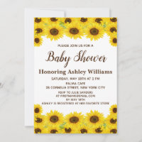 Boho Rustic Watercolor Sunflowers Cute Baby Shower