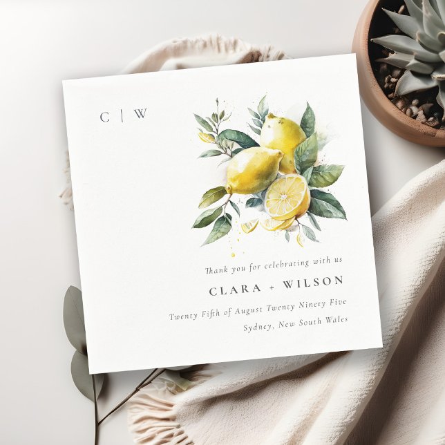 Boho Rustic Watercolor Yellow Lemon Garden Wedding Napkin (Creator Uploaded)