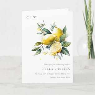 Boho Rustic Watercolor Yellow Lemon Garden Wedding Thank You Card