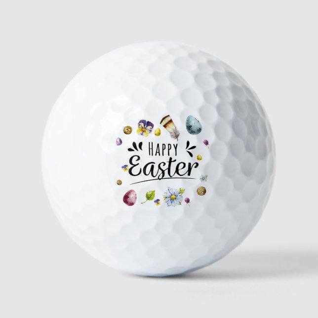 Boho Rustic Watercolour Colourful Happy Easter Golf Balls (Front)