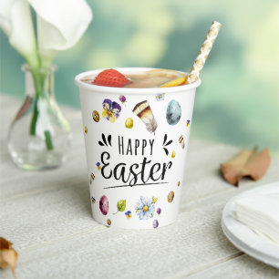 Boho Rustic Watercolour Colourful Happy Easter Paper Cups