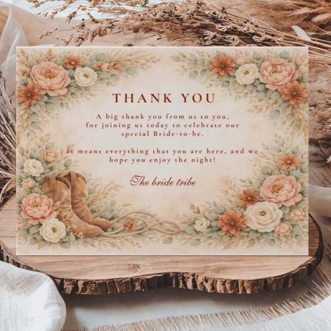 Boho Rustic Western Bridal Shower Thank You Card (Creator Uploaded)