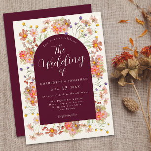 Boho Rustic Wildflower Burgundy Wedding Invitation