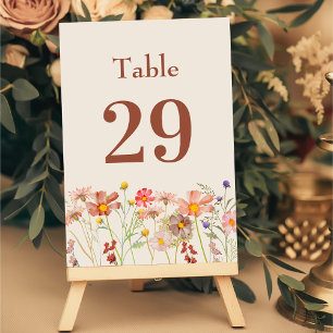 Boho Rustic Wildflower Floral Beige Wedding Table Number