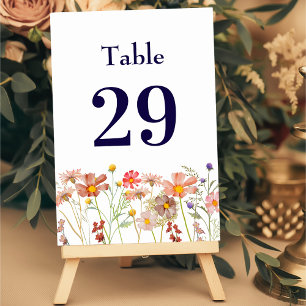 Boho Rustic Wildflower Floral Navy Blue Wedding Table Number