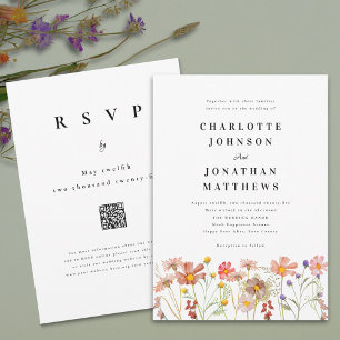 Boho Rustic Wildflower Floral QR Code Invitation
