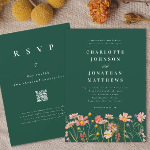 Boho Rustic Wildflower Green Wedding Invitation