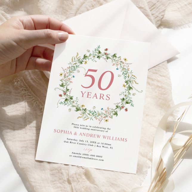 Boho Rustic Wildflowers 50th Wedding Anniversary Invitation (Creator Uploaded)