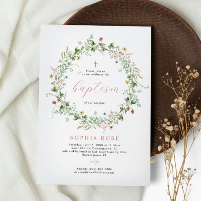 Boho Rustic Wildflowers Baptism Invitation (Creator Uploaded)