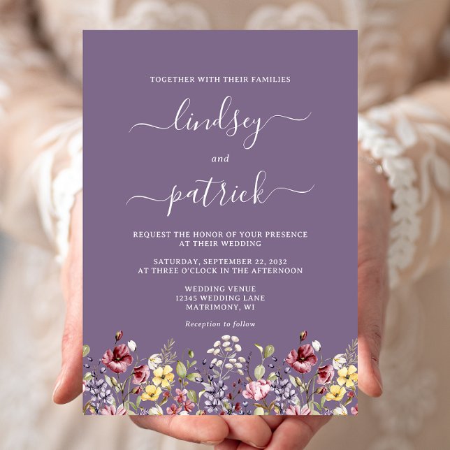 Boho Rustic Wildflowers Purple Wedding Invitation (Creator Uploaded)