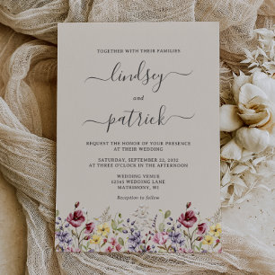 Boho Rustic Wildflowers Wedding Invitation