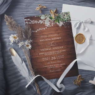 Boho Rustic Wood Greenery Elegant QR Code Wedding Invitation