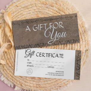 Boho rustic wood look gift certificate invitation