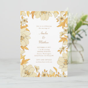 Boho Rustic Yellow Floral Border Wedding Invitation
