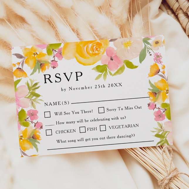Boho rustic yellow wild flowers chic Wedding RSVP  (Boho rustic yellow wild flowers chic Wedding RSVP)