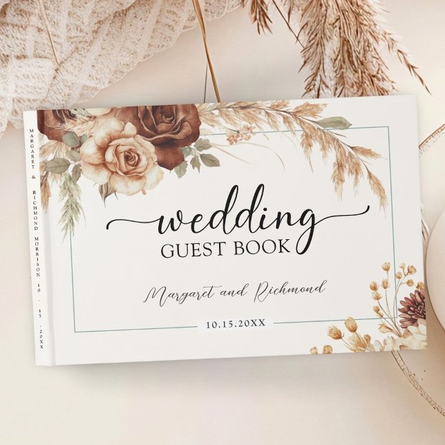 Boho Rusty Terracotta Floral Wedding Guest Book (Creator Uploaded)