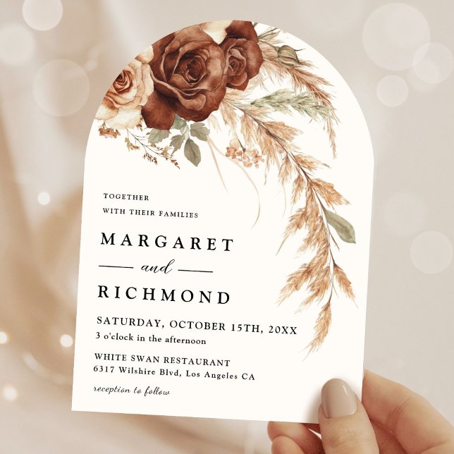 Boho Rusty Terracotta Rustic Floral Arch Wedding Invitation (Creator Uploaded)