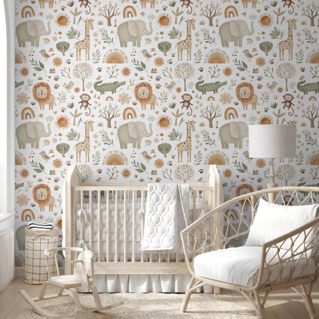 Boho Safari Animal Baby Kids Room Nursery Wallpaper (Kids)