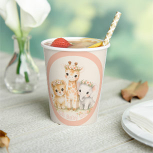 Boho Safari Animal Blush Pink Cute Baby Shower Paper Cups