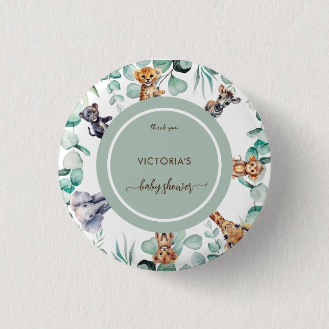 Boho Safari Animal Cute Greenery Baby Shower  3 Cm Round Badge (Front)