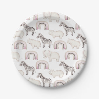 Boho Safari Animals Arch Pastel Baby Shower Paper Plate
