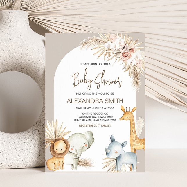 Boho Safari Animals Baby Shower  Invitation (Boho Jungle Animals Baby Shower Invitation)