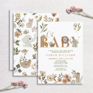 Boho Safari Animals Brown Oh Baby Shower Invitation