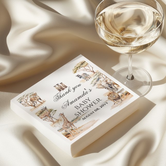 Boho Safari Animals Gender Neutral Baby Shower Napkin (Creator Uploaded)