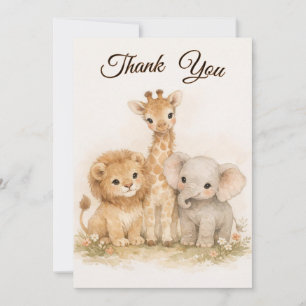 Boho Safari Animals Lion Giraffe Elephant Neutral Invitation