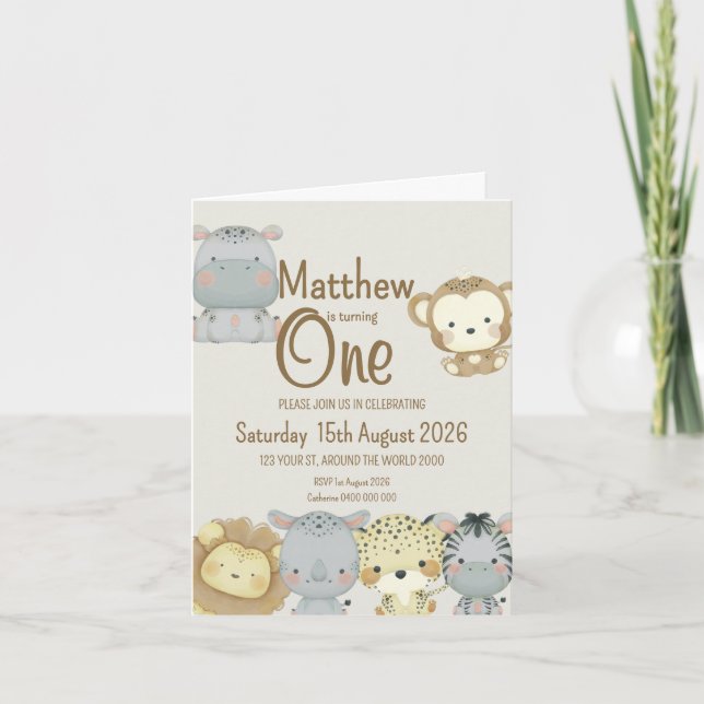 Boho Safari Birthday Folded Invitation (Front)