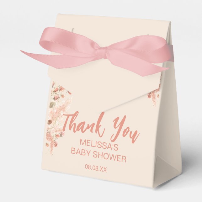 Boho Safari Blush Pink Pampas Grass Thank You Favour Box (Front Side)