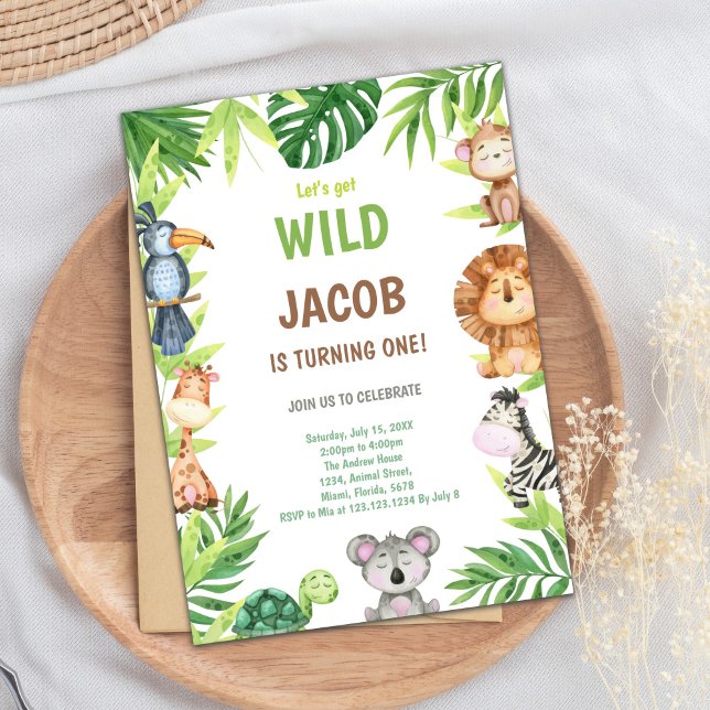 Boho Safari Jungle 1st Birthday Party Card (Wild One Birthday Invitations)
