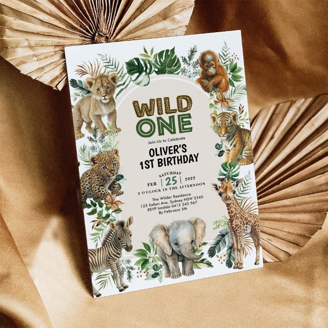 Boho Safari Jungle Animals Wild One 1st Birthday Invitation (Creator Uploaded)