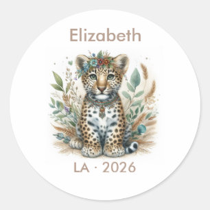 Boho Safari Leopard Baby Shower Favour Classic Round Sticker